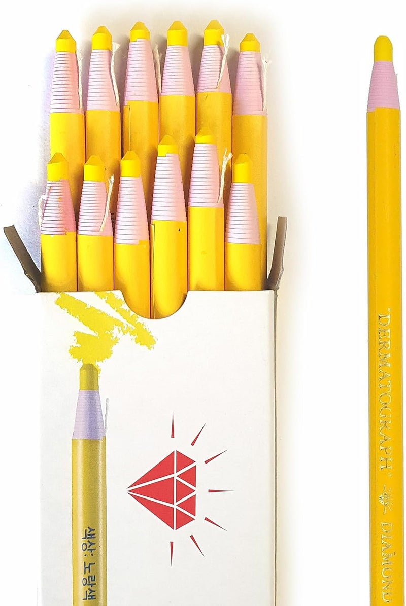 LENITH Korean Glass Markers Grease Pencils Peel-Off Type Grease Pencils China and Porcelin Marker/Wax pencil for Vinyl, Metal, Skin, Paper, window glass, Checking Markers (12 Pencils) Color:Yellow - Image 1